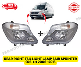 Mercedes Sprinter Headlights Pair 2006–2018 Nearside & Offside Complete Lamps Set