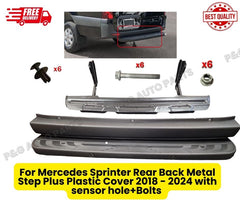 For Mercedes Sprinter Rear Back Metal Step Plus Plastic Cover 2018 - 2024 with sensor hole+Bolts