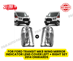 FOR FORD TRANSIT MK8 WING MIRROR INDICATOR LENS COVER LEFT + RIGHT SET 2014 ONWARDS