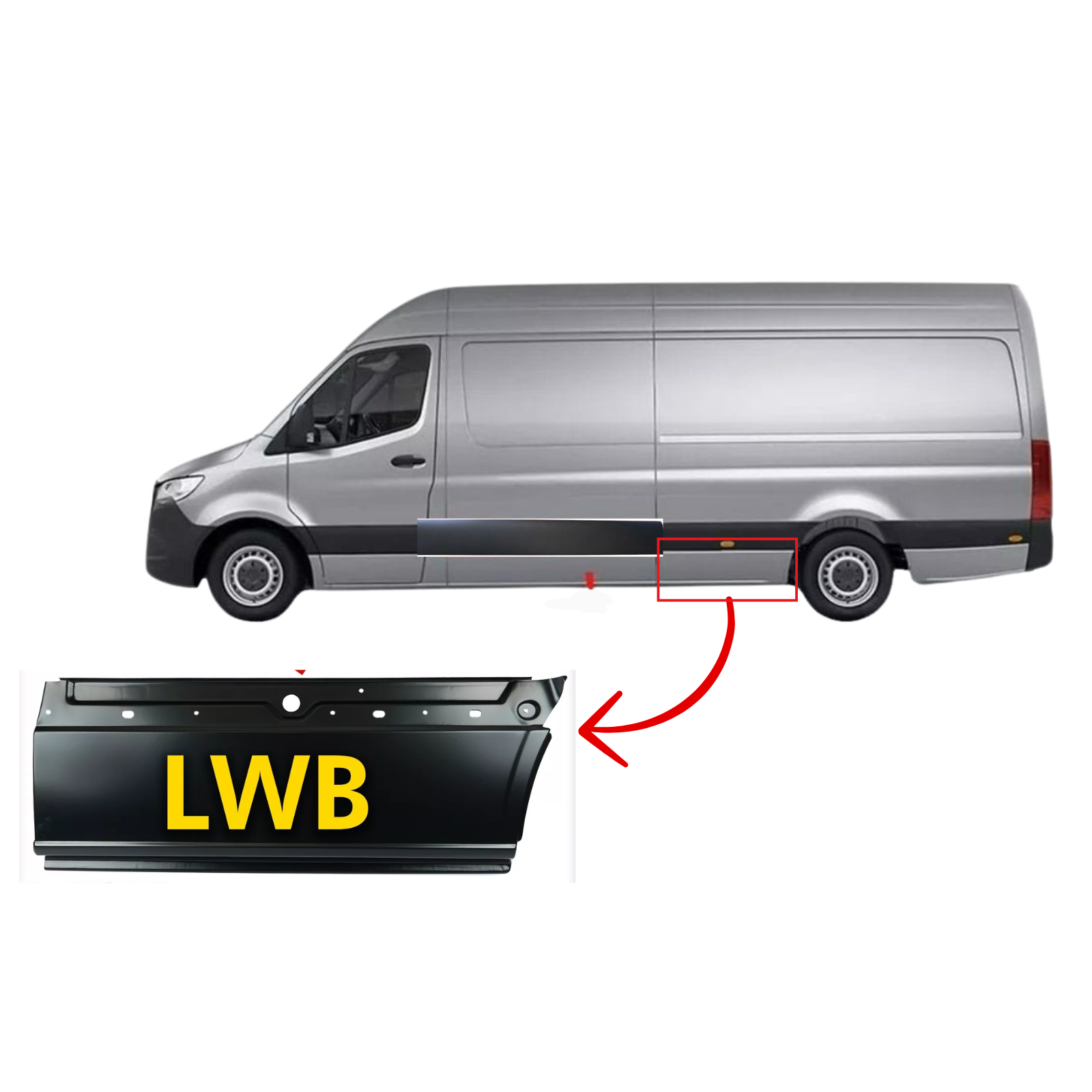 Mercedes Sprinter LWB Side Lower Panel Metal Steel Repair Moulding N/S 2018 onward