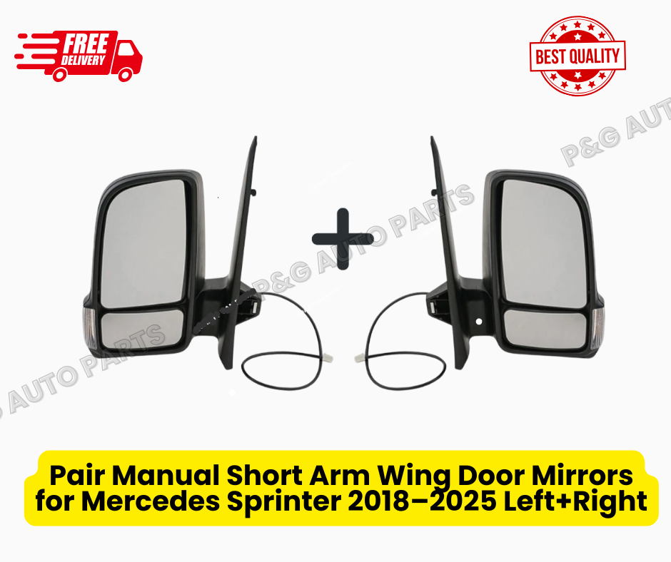 Pair Manual Short Arm Wing Door Mirrors for Mercedes Sprinter 2018–2025 Left+Right
