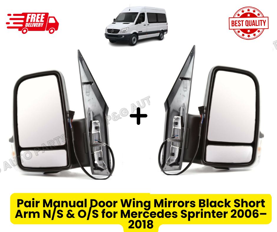 Pair Manual Door Wing Mirrors Black Short Arm N/S & O/S for Mercedes Sprinter 2006–2018