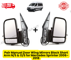 Pair Manual Door Wing Mirrors Black Short Arm N/S & O/S for Mercedes Sprinter 2006–2018