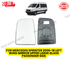 For Mercedes Sprinter 2006-2019 Upper Door Wing Mirror Glass Left Push On Round