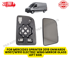 FOR MERCEDES SPRINTER 2018 ONWARDS W907/W910 ELECTRIC  WING MIRROR GLASS LEFT SIDE