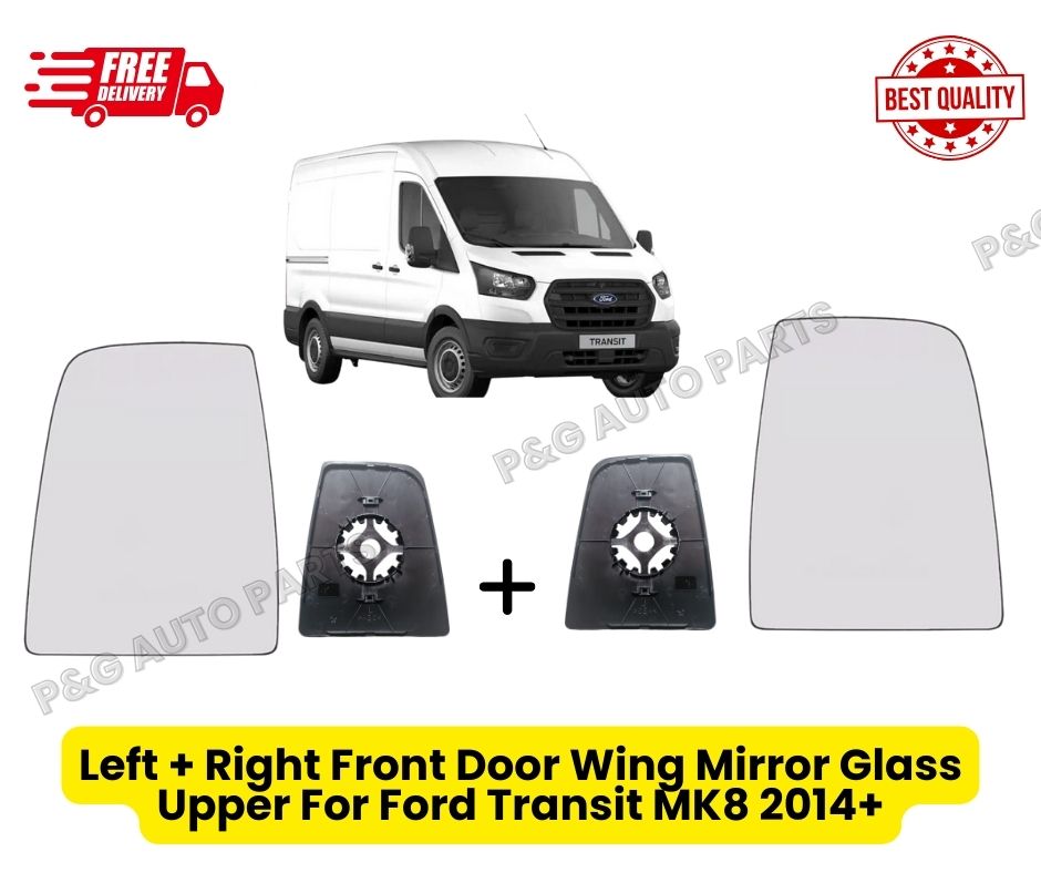 Left + Right Pair Front Door Wing Mirror Glass Upper For Ford Transit MK8 2014+