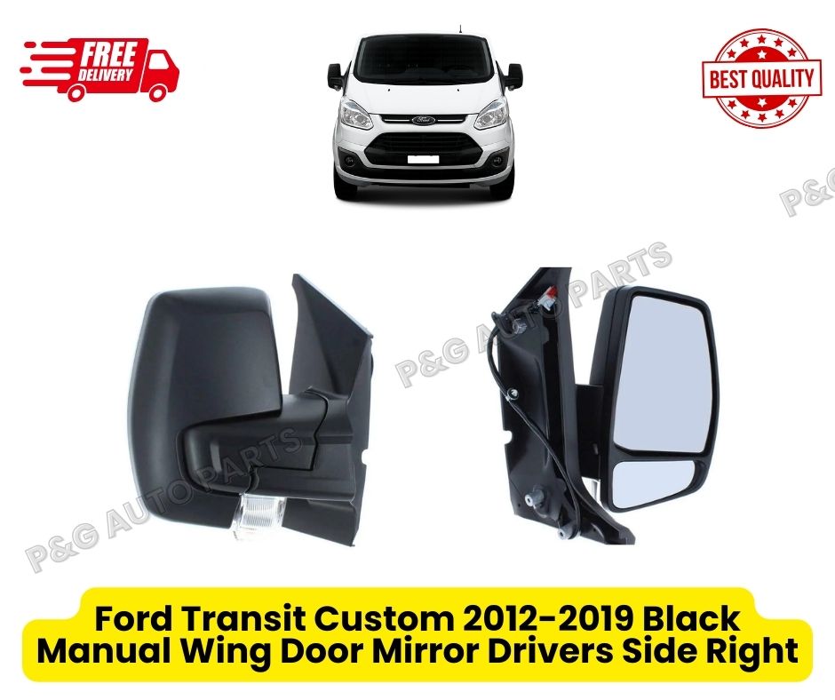 Ford Transit Custom 2012-2019 Black Manual Wing Door Mirror Drivers Side Right